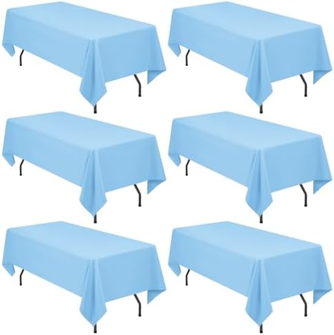 YMHPRIDE 6 Pack Light Blue Tablecloth 60 x102 inch Polyester Table Cloth for 6 Foot Rectangle Tables, Stain and Wrinkle Resistant Washable Fabric Polyester Table Covers for Wedding Party Banquet by YMHPRIDE