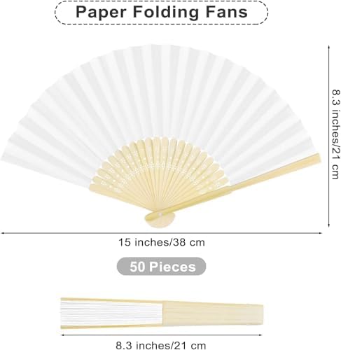 50 Pcs White Paper Fans Paper Hand Fan- Handheld Paper Folded Fan for Wedding Party and Home Decoration - Image 2
