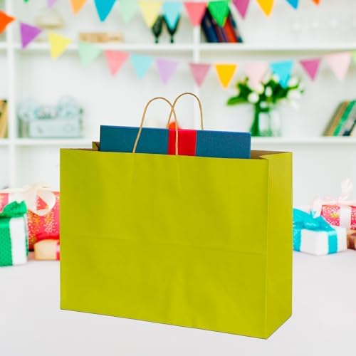 BLEWINDZ 70Pcs Large Paper Bags with Handles, 16x6x12 Inches Avocado Green Paper Shopping Bags for Small Business, Large Kraft Gift Bag Bulk for Grocery Mechandise Retail - Image 6