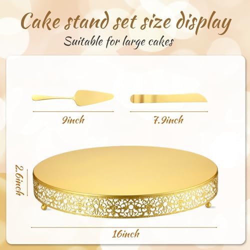 Wenqik 16 Inch Gold Cake Stand Metal Round with Cutter Spatula, Classic - Image 2