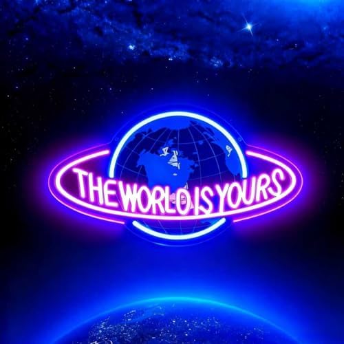 The World is Yours Neon Sign, Led Neon Light Signs for Game Room Wall Decor Gaming Planet LED Light up Sign Lamp for Man Cave Party Bedroom Bar Birthday Gamer Gift Dimmable USB Powered(16.2"*9.5") by Unknown