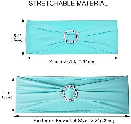 50pcs Aqua Blue Stretch Spandex Chair Sashes, Durable Elastic Chair Bands, Ribbon with Buckle for Wedding Baby Shower Hotel Event Party Graduation Birthday Decoration - Image 3