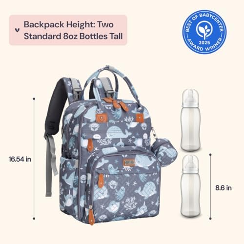 BabbleRoo Diaper Bag Backpack - Baby Essentials Travel Tote - Multi Function Water Resistant Diaper Bag, Travel Essentials Baby Bag with Changing Pad, Stroller Straps & Pacifier Case - Sea Animals - Image 2