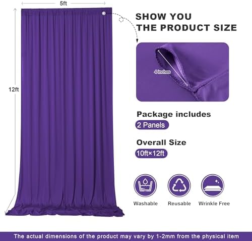 gogoparti 10ft x 12ft Deep Purple Wrinkle-Free Backdrop Curtain for Wedding Parties, Thick Polyester 2 Panels 5x12ft for Wedding Birthday Baby Shower Halloween Photography Party Background - Image 6