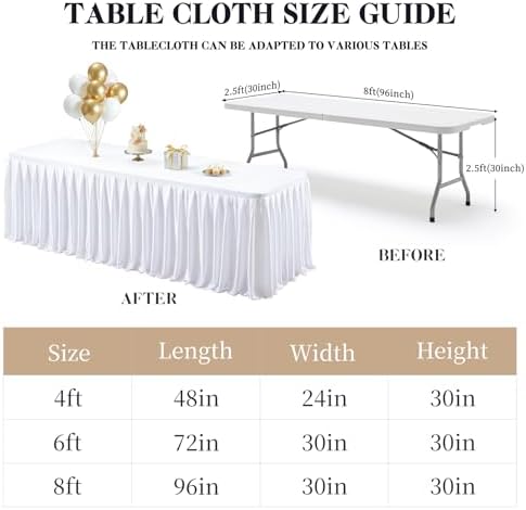 Wish Care White Satin Table Clothes for 4 Foot Rectangle Tables - 4FT Wrinkle Resistant Silk Rectangle Tablecloth Fabric, Party Table Covers for Wedding Banquet, Baby Shower, Birthday, Holiday Dinner - Image 4