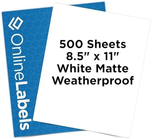OnlineLabels 8.5" x 11" Sticker Paper - Waterproof Matte - Inkjet Only by OnlineLabels