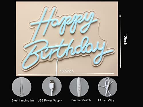 LED Neon Happy Birthday Sign Night Light Birthday Party Decorations Ice Blue USB Operated Decorative for Backdrop Party Bedroom Wall Décor 5v - Image 4