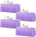 Purple Table Cloth for 6 Foot Rectangle Tables Fitted Stretch Spandex Table Cover with Skirt 6ft Baby Shower Birthday Party Banquet Ruffle Lavender Tablecloth Wedding Table Cloths Desk Skirt, 4 Pack by LittleFunny