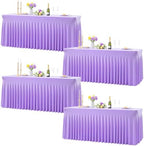 Purple Table Cloth for 6 Foot Rectangle Tables Fitted Stretch Spandex Table Cover with Skirt 6ft Baby Shower Birthday Party Banquet Ruffle Lavender Tablecloth Wedding Table Cloths Desk Skirt, 4 Pack by LittleFunny