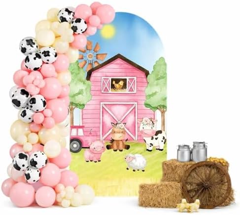 Spandex Arch Backdrop Covers 5x3ft(HxW) for Pink Barn Farm Birthday Party Decorations Double-Sided Chiara Arched Stand Fabric Cover Kids Baby Shower Parties Tablecloth Props by HISDH