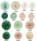 Hanging Paper Fans 5set Lantern Tissue Pom Poms for Wedding Baby Bridal Shower Birthday Party Decoration for Weddings Birthdays(Green) - Image 2