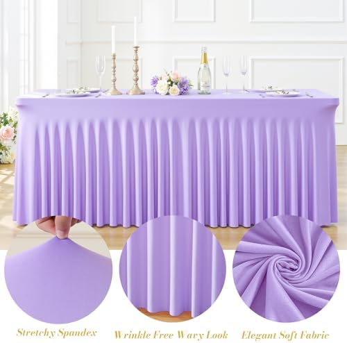 gogoparti 6 Pack Spandex Purple Fitted Table Cloth for 6ft Rectangle Tables Purple Stretch Tablecloth Table Covers Skirt Banquet Wrinkle Free Tablecloths for Parties Wedding - Image 6