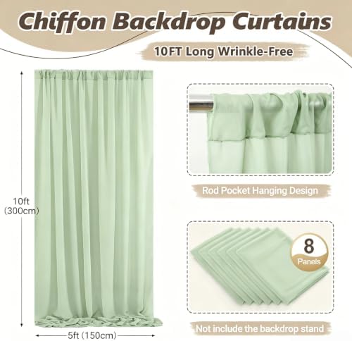40ft x 10ft Sage Green Backdrop Curtains, Wrinkle-Free Sheer Chiffon Fabric Backdrop Drapes for Wedding Arch Party Ceremony Stage Photo Decoration - Image 5