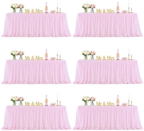 Baby Pink Table Cloth Spandex Table Covers 8ft Fitted Tulle Tablecloth Rectangular Desk Skirt Stretch Light Pink Table Cloths Covers Party Banquet Birthday Baby Shower Wedding Table Cloth, 6 Pack by HBBMAGIC