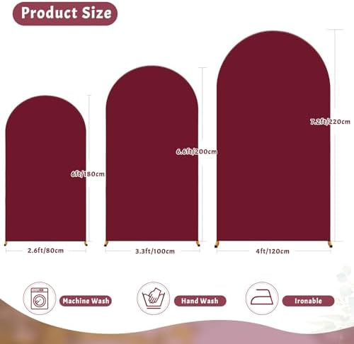 6.6FT Wine Red Arch Backdrop Cover - Spandex Fitted Wedding Arch Stand Covers Round Top Chiara Arch Backdrop Cover for Birthday Party Banquet Photo Background Decoration - Image 5