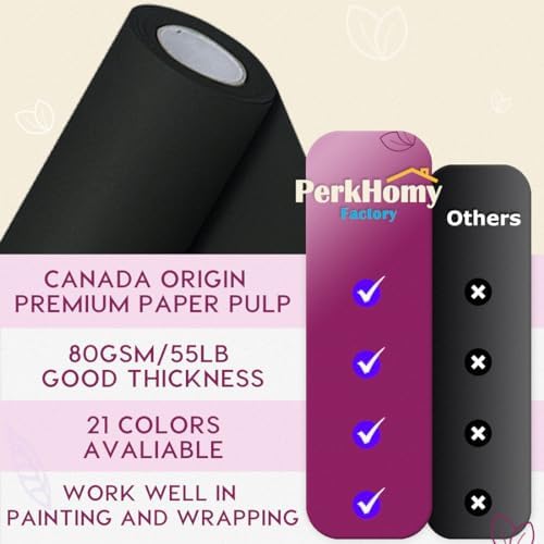 PerkHomy 36" x 2,400" (200') Black Kraft Paper Roll for Craft Bulletin Board Paper Art Table Covering Crafting Gift Wrapping Bouquet Packing Parcel 80GSM 55LB (Black, 36" x 200') - Image 3