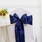 Pack of 50 Satin Navy Blue Chair Bows Sashes 7 X 108 Inch Universal Navy Chairs Ribbons for Wedding Anniversary Ceremony Birthday Party Engagement Banquet Restaurant Event Decorations - Image 4