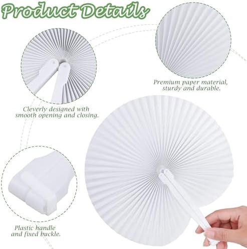 MCEAST 100 Pack White Folding Handheld Paper Fans, Wedding Favor Fans - Image 3