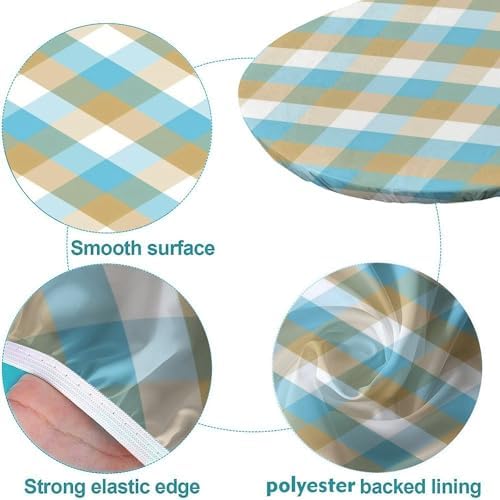 Blue and White Diamond Shape Print Oval Tablecloth Fitted Leakproof & Sturdy Washable for Mother's Day Father's Day Valentine's Day Fits for 54" x 76" Oval Table - Image 5