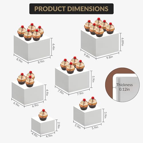 Garvee 6-Piece White Stackable Display Risers for Desserts – Multi-Sized Food Stands for Bakery, Wedding, Buffet, and Retail Display (Nesting & Space-Saving) - Image 2