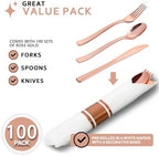 400PCS Pre Rolled Rose Gold Plastic Silverware Heavy Duty for Party - Image 2