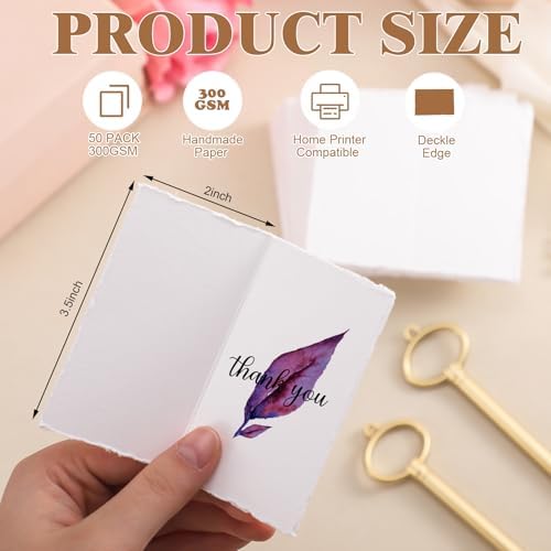 Motiskyy 100 Pcs Handmade Deckle Edge Tent Name Cards Folded to 3.5 x 2 Inch 300 Gsm Tented Blank Place Card for Wedding Place Cards Dinner Table Settings Tag Visiting Business Party Supplies - Image 2