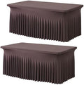 2 Pack Brown Spandex Table Clothes for 6 Foot Rectangle Tables, Wrinkle Free Fitted Table Cover 6ft Stretch Tablecloths Desk Skirt for Parties Weddings Birthday Banquet Baby Shower by Htper
