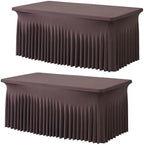 2 Pack Brown Spandex Table Clothes for 6 Foot Rectangle Tables, Wrinkle Free Fitted Table Cover 6ft Stretch Tablecloths Desk Skirt for Parties Weddings Birthday Banquet Baby Shower by Htper
