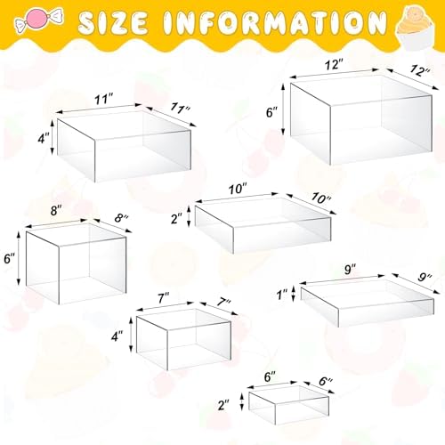 Leinuosen 7 Pcs Large Acrylic Buffet Risers, 6-12" Square, Clear - Image 2