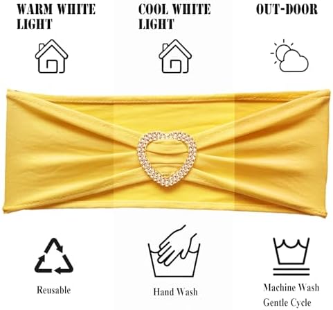 Yellow Chair Sashes 60 Pack Spandex Yellow Sashes for Chairs Universal Chair Sashes Bands with Heart Buckle Slider for Wedding Banquet Party Decorations - Image 4