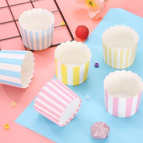 HARFINGTON 150Pcs Paper Baking Cups 6oz Disposable Cupcake Pinstripe Yellow - Image 4