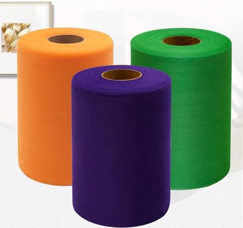 Tulle Fabric Rolls, 3 Pcs, 6 Inch by 100 Yards (300 feet) Fabric Spool Tulle Ribbon (Purple, Orange, Emerald Green) by IONTACH