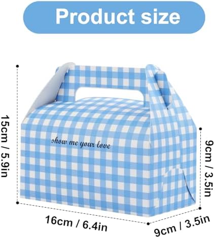 Yiksonyo 100 PCS Paper Treat Boxes, 6.4 x 3.5 x 3.5 inches Blue Gingham Party Favor Boxes for Birthday, Baby Shower, Wedding, and Christmas,Paper Goodies Boxes with Handles for Treats, Candy - Image 2
