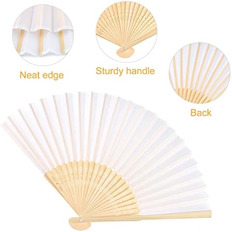 FEPITO 50 Pieces White Handheld Paper Fan - Image 3