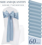 60 Pcs Dusty Blue Chair Sashes Satin Chair Bows Sashes for Party, Hotel, Wedding, Reception, Restaurant Event Decoration (7 x 108 inch) - Image 2