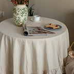 GLORY SEASON Retro Farmhouse Ruffle Round Tablecloth Cotton Flounces Trim Washable Table Cover White Tablecloths for Rectangle Table Baby Shower Kitchen Party Wedding Decor,70'' Round - Image 2