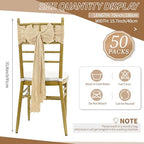 50 PCS Cheesecloth Chair Sashes Bows Wedding Aisle Decorations Chair Ribbon Ties Back Sash for Wedding Party Events Banquet Chair Cover Decoration (Beige) - Image 2