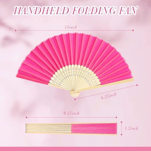 Blulu 100 Pcs Pink Hand Fans Bulk Folding Bamboo Silk Foldable Handheld Fan for Women DIY Line Dance Clapping Popping Wedding Bridal Shower Baby Shower Birthday Party Favors Gift Decoration - Image 3