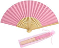 50pcs Paper Hand Fan with Organza Bags Bamboo Handheld Folding Fan DIY Decorative Wedding Party Favors (Pink) by SLcrafts