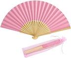 50pcs Paper Hand Fan with Organza Bags Bamboo Handheld Folding Fan DIY Decorative Wedding Party Favors (Pink) by SLcrafts
