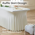 NSSONBEN 2 pk Ivory Spandex Tablecloth for 8 Foot Rectangle Tables,Wrinkle Free High Stretch Cream Fitted Tablecloths with Ruffle Skirt, Elastic Spandex Table Covers 8ft for Parties Weddings Banquet - Image 2