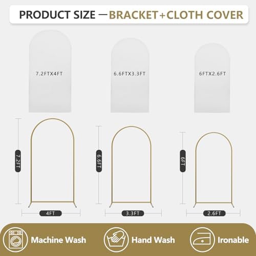 Arch Backdrop Stand and Cover Set, 3 Metal Balloon Arch Backdrop 7.2ft 6.6ft 6ft, Gold Arched Stand Frame for Wedding, Parties,Birthday, Backdrop Decorations (White,7.2ft+6.6ft+6ft) - Image 2