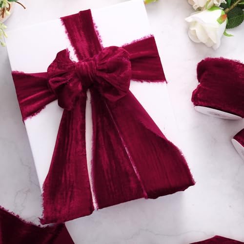 Preboun 4 Rolls Christmas Velvet Ribbon 24 Yards,Burgundy,3 Inch - Image 4