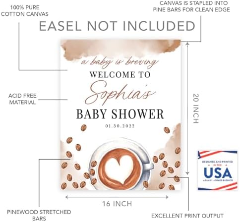 Andaz Press Personalized A Baby is Brewing Baby Shower Decorations, Watercolor Neutral Welcome Sign Decor Coffee Themed, Brewing Coffee Decorations, 16x20 Inch - Image 2