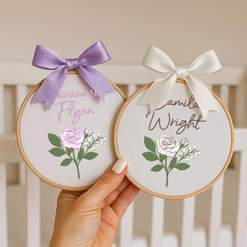 Embroidery Baby Name Sign, Personalized Welcome Baby Hoop Sign with Bow, Custom Baby Name Sign for Hospital, Infant Baby Shower Gifts New Parents (15) - Image 3
