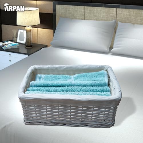 Arpan Small White Wicker Gift Hamper Storage Basket with White Cloth Lining - Image 3