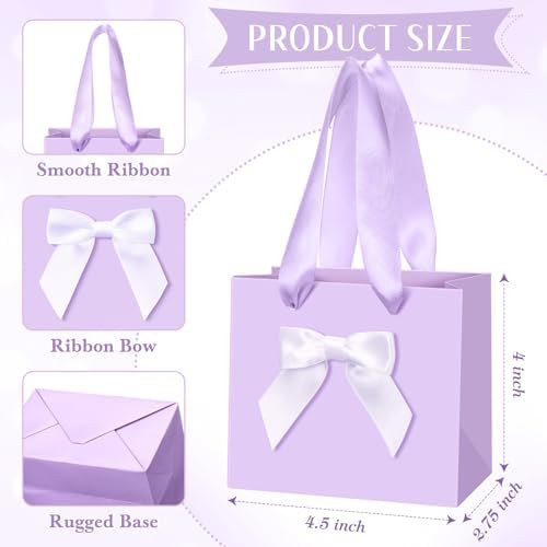 Kolldenn 50 Pcs Small Purple Gift Bags Bulk with Bow Ribbon Handles - Image 3