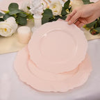 WDF 60pcs Pink Plastic Plates - Baroque Pink Disposable Plates Including 30 Dinner Plates 10.25inch, 30 Dessert Plates 7.5inch for Upscale Wedding/Baby Shower/Spring - Image 2