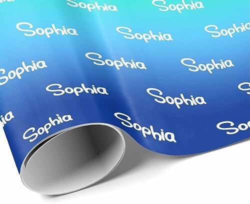 MyPupSocks Personalized Gradient Green & Blue Wrapping Paper with Logo, Custom Name Gift Wrapping Paper Roll with Text for Friend Grandma Grandpa Birthday Wedding Christmas Gifts 58x23 5 Rolls - Image 3