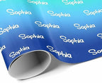 MyPupSocks Customized Name Wrapping Paper, Personalized Gradient Green & Blue Wrapping Paper Logo Text Gift Wrap Paper Roll 58x23 for Women Men Kids Boys Girls Baby Christmas 3 Rolls - Image 3